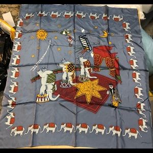 Lot of 3-Silk scarf: grays & burgundy & mustard/gold-tone  35 x 35